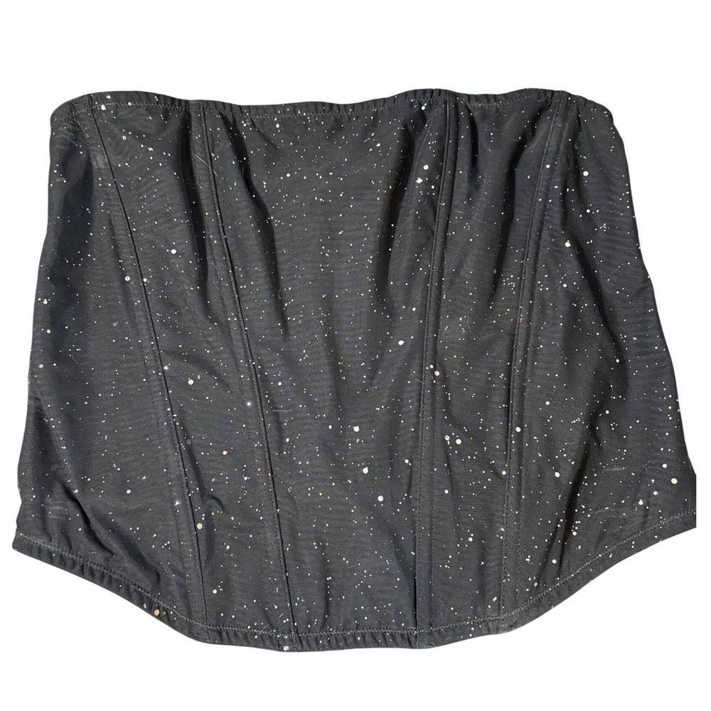 Auden Black Glitter Mesh Strapless Corset Top‎ Size Large goth fairycore